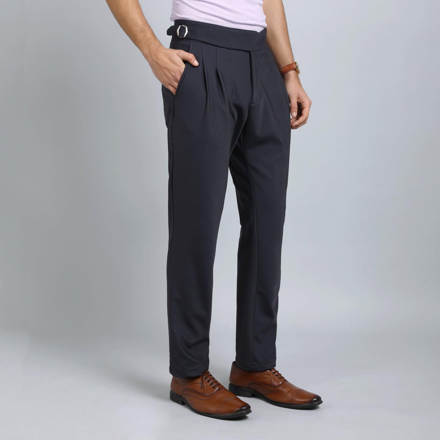 OYSTER BLACK GREY SLIM FIT GURKHA TROUSERS 4797-4